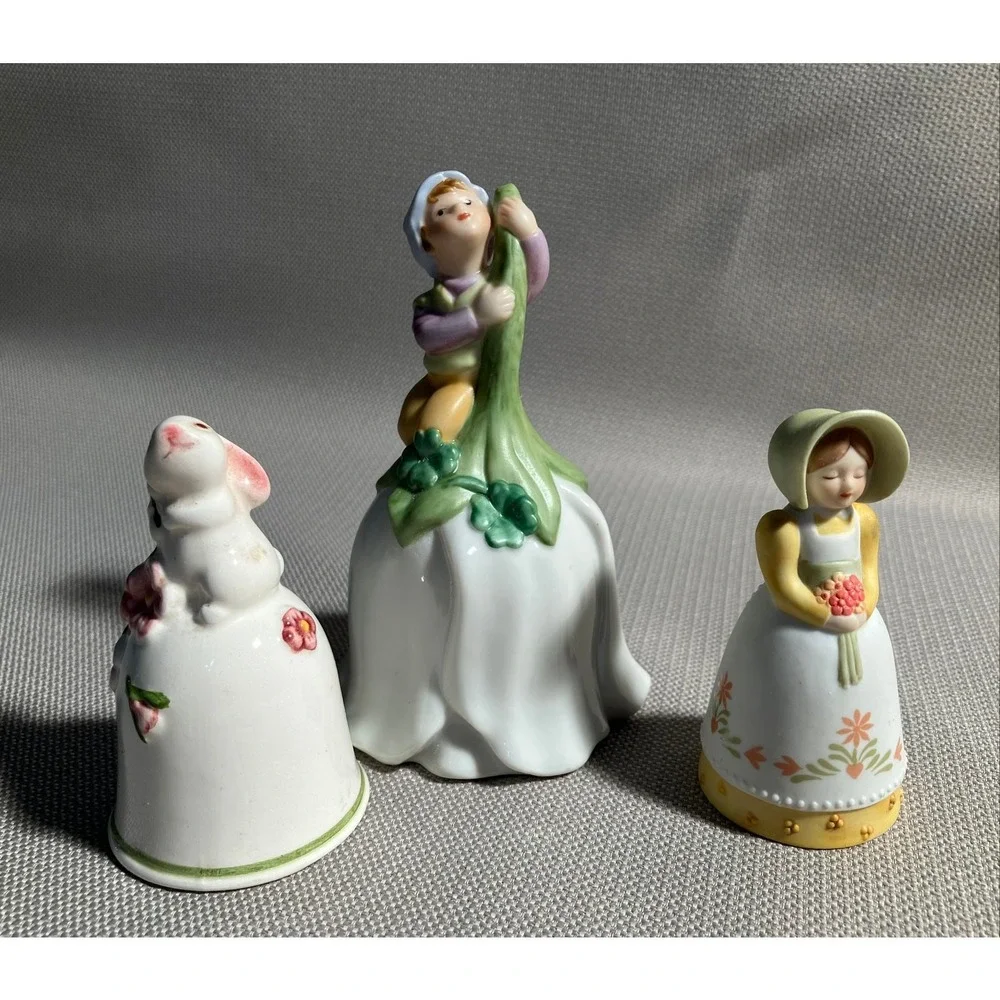 Avon Porcelain Bell Lot 1985 Bonnet Girl‎ Flowers 1984 Bunny 1983 Pixie